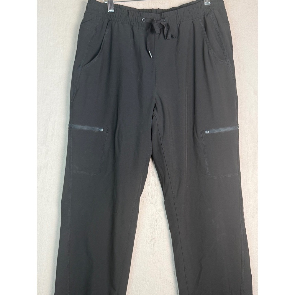 Eddie Bauer Fleece Lined Jogger Pants Women 8 Black Plaid Hiking Utility Cargo - Picture 3 of 13